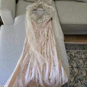 GLS Collective Fabyluxe Couture Pink Nude Backless Dress with Silver Accents